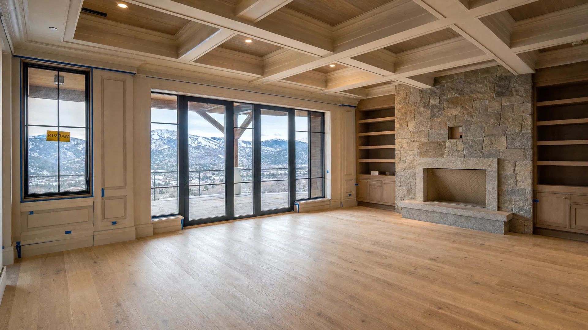 Finished luxury great room with mountain views