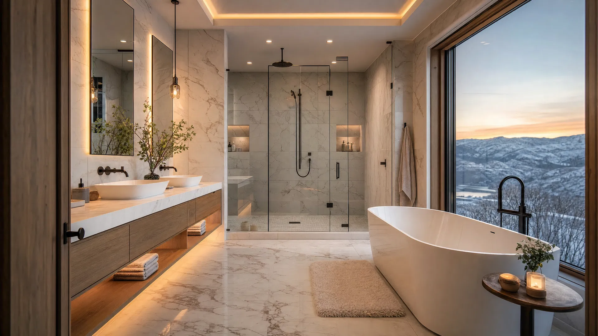 Finished luxury great room with mountain views