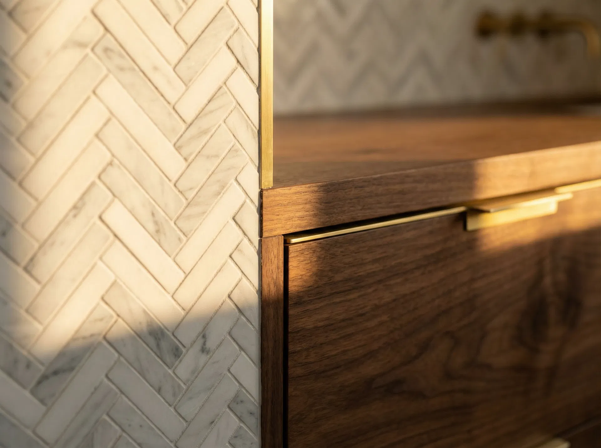 Close-up of premium tile and trim work in a high-end remodel