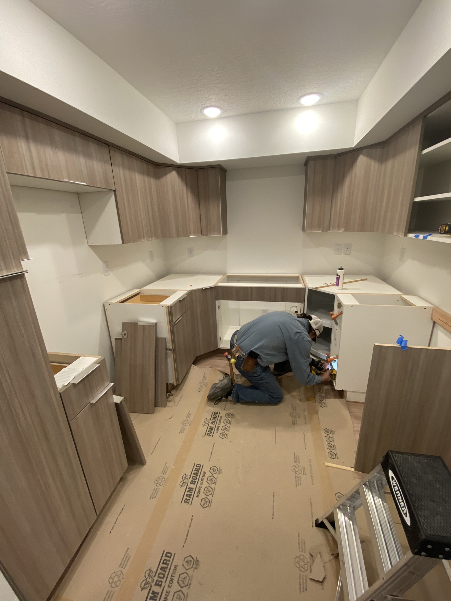 Kitchen cabinet installation in progress