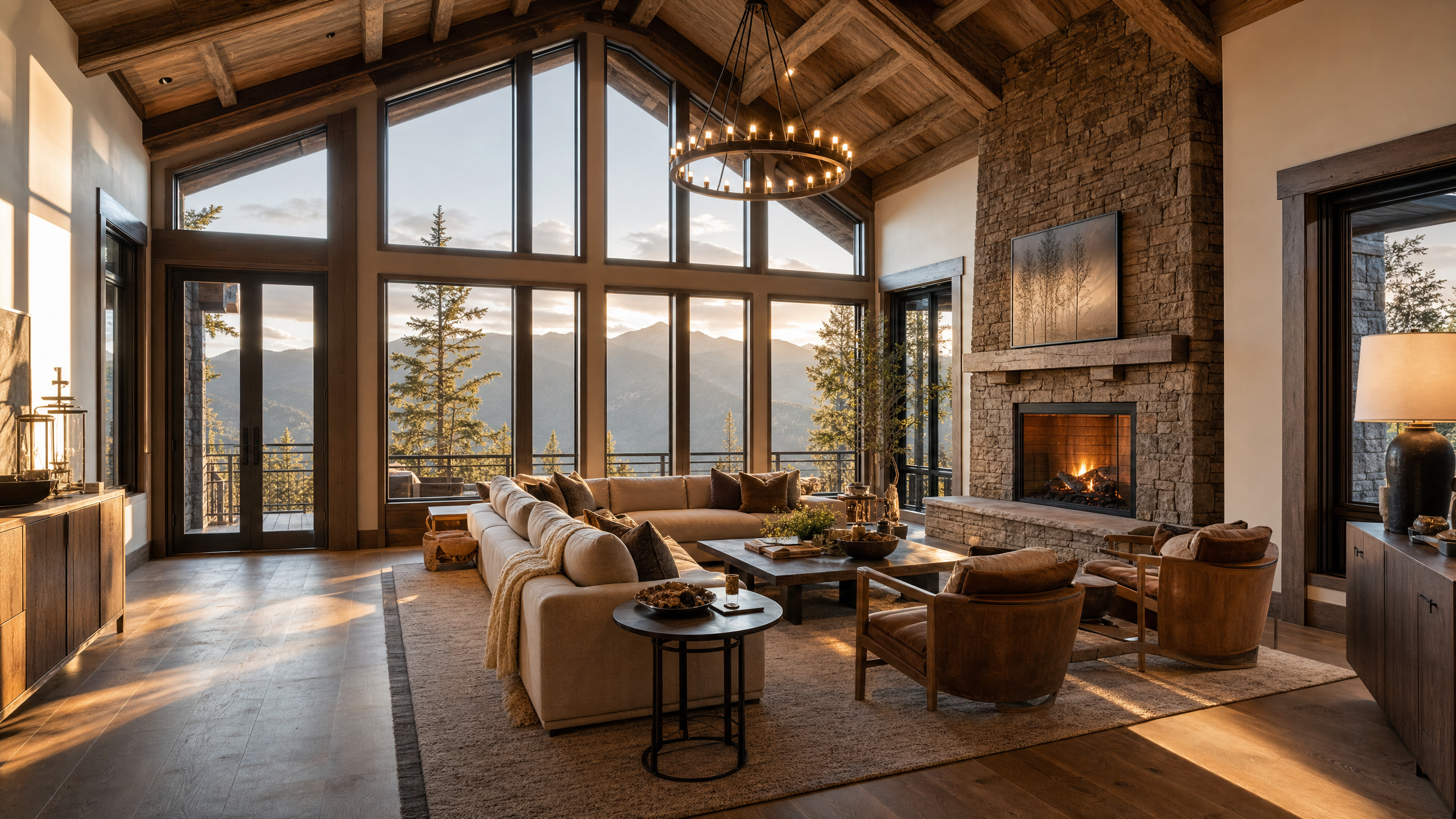 Finished mountain modern home interior with clean lines