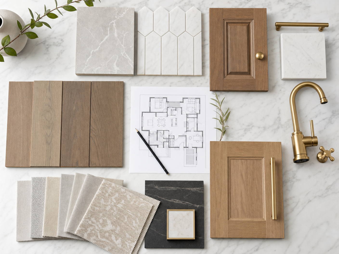 Designer laying out material samples and selections on a table