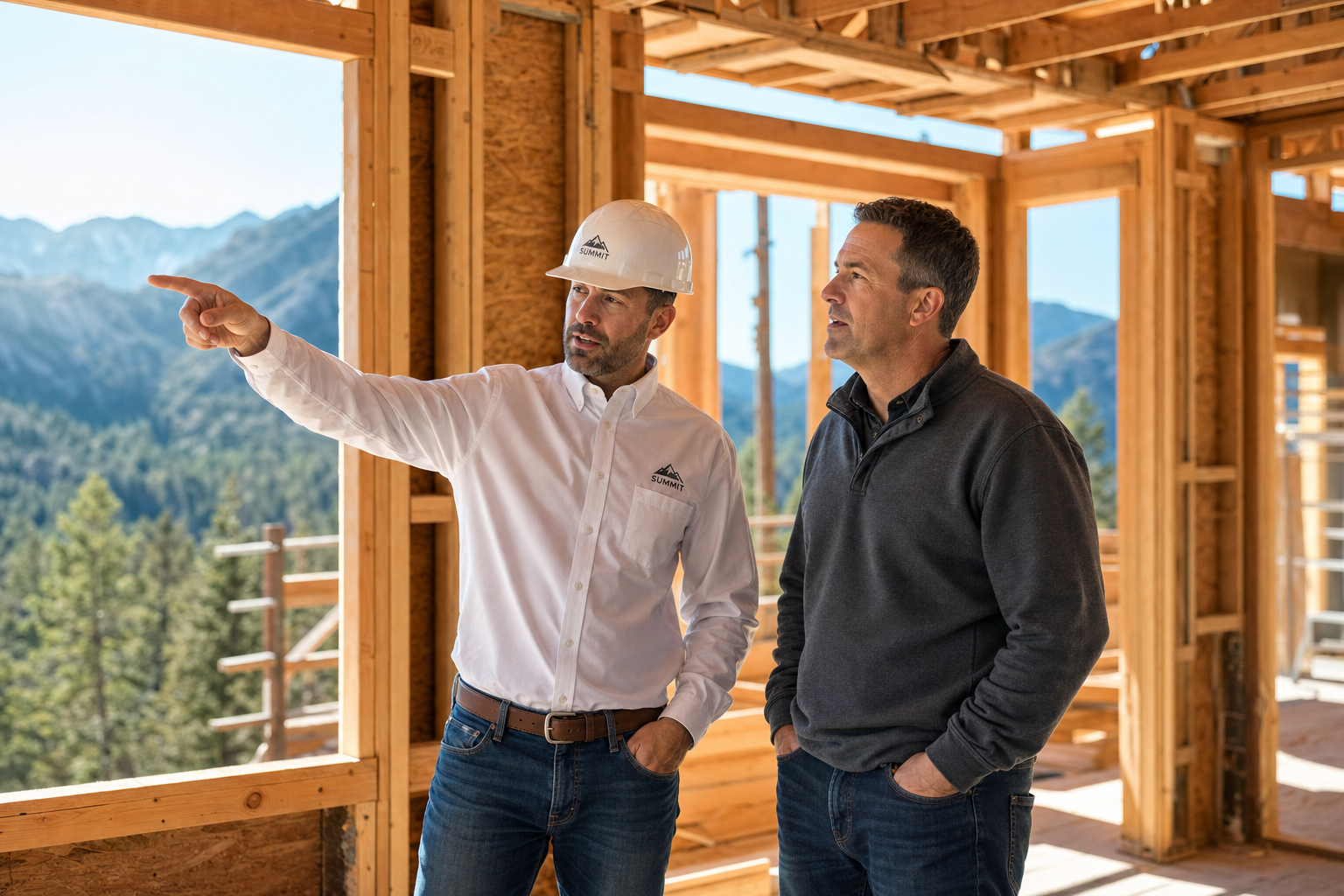 General contractor walking through project site with client