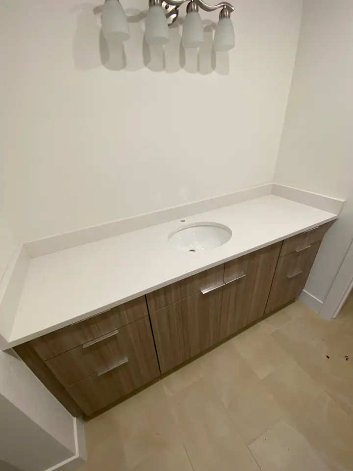 Vanity detail — white quartz countertop close-up