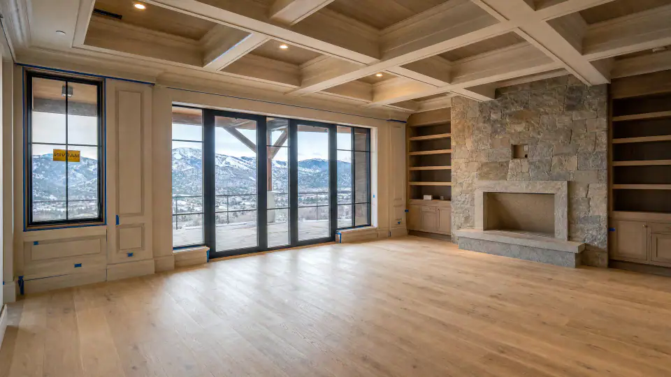 Finished luxury great room with mountain views